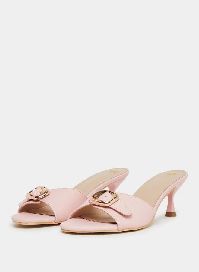 Styli Buckle Accent Mid Heel Mules